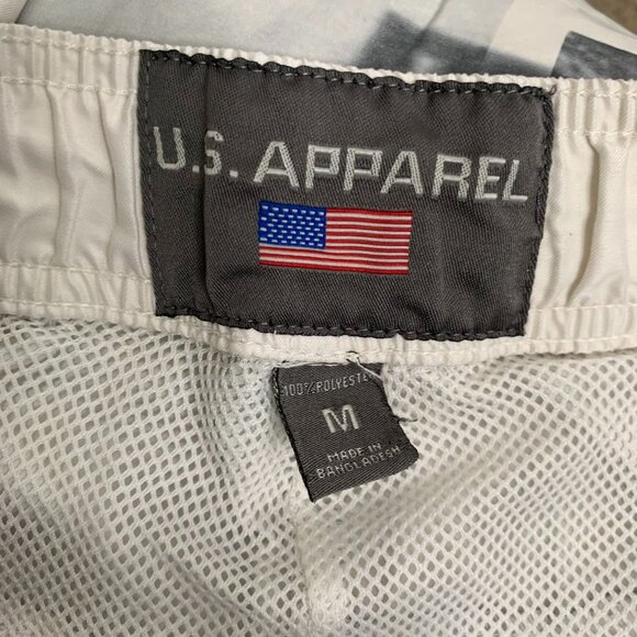 Vintage 90s US Apparel Board Shorts Swim Trunks M White Grey Drawstring Pockets - Picture 5 of 5